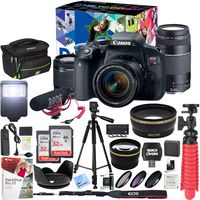 Canon EOS Rebel T7i DSLR Camera Deluxe Video Creator Kit with EF-S 18-55mm is STM Lens & EF 75-300mm Lens and 2 32GB SDHC Memory Cards + 58mm Wide Angle & Telephoto Lens Tripod Cleaning Kit Bundle