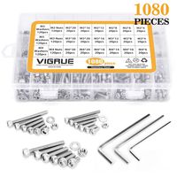 VIGRUE M2-M3-M4-1080PCS Stainless Steel Screws and Nuts, 1080 Pcs Hex Socket Head Cap, Silver