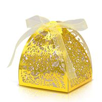 KEIVA Pack of 70 Laser Cut Rose Candy Boxes, Favor Boxes 2.5"x 2.5"x 3.1", Gift Boxes for Bridal Shower Anniverary Birthday Party Wedding Favor (Metallic Gold)