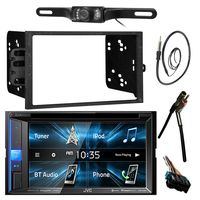 JVC KWV120BT 6.2" LCD Bluetooth CD DVD Car Stereo Receiver Bundle Combo W/ License Plate Mount Backup Camera + Dash Installation Kit For Most GM Vehicles + Enrock 22" AM/FM Radio Antenna With Adapter
