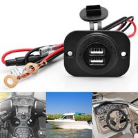 BADASS SHARKS Boat Marine Carvans 12V Waterproof Power Outlet Cigarette Lighter Socket 2.1A Dual USB Charger Panel Flush Mount For Benelli Aprilia KTM BMW (1PC)