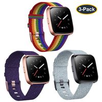 KIMILAR 3-Pack Bands Compatible with Fitbit Versa/Versa 2/Versa Lite Edition, Large Small Soft Woven Fabric Breathable Accessories Strap Replacement Wristband Women Men Compatible Versa Smart Watch