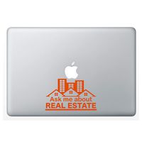 ASK ME ABOUT REAL ESTATE Decal Vinyl Sticker 20 Colors for Laptops, Ipads, Car Windows, Doors, Office Walls Realtor and any smooth surface. 3 Different sizes (Orange, 6" Wide x 3.5" Tall)