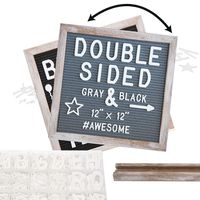 Rustic Wood Frame Felt Letter Board 12x12 inches. Pre-Cut Letters. Additional Symbols & Emojis, Letter Storage Case, Farmhouse Block Stand