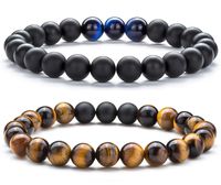 Hamoery Men Women 8mm Volcanic Stone Beads Essential Oil Couple Bracelet Elastic Natural Stone Yoga Bracelet Bangle(Set 6)