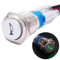 Twidec/16MM Raised Speaker Horn Momentary Push Button Switch 5/8" Mounting Hole 12V Green Led Light Silver Stainless Steel Shell 1NO 1NC SPDT with Pre-wiring Wires Switch For Car Modification G16LB-G