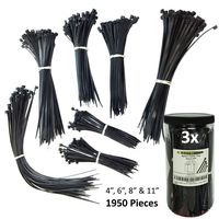 Electriduct Nylon Cable Tie Kit - 1950 Zip Ties - Assorted Lengths 4", 6", 8", 11" - Black