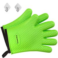 No.1 Set of Silicone Smoker Oven Gloves - Extreme Heat Resistant Washable Mitts for Safe Cooking Baking & Frying at The Kitchen,BBQ Pit & Grill. Superior Value Set + 3 Bonuses (Green)