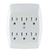 GE 6 Outlet Adapter, 3 Prong Outlets, Grounded, Wall Charger, Charging Station, White, 54947