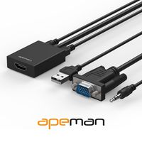 APEMAN VGA to HDMI Converter Adapter with Audio Support 1080P HDTV and USB Cable for Power Supply Supported for TV, Computer, Projector, Laptop, DVD, AV