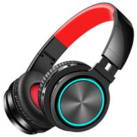 Picun 4 in 1 Wireless Bluetooth Headphones 25 Hours Playtime, Romantic LED HiFi Bass Foldable Headset with HD Mic, Soft Earmuffs, TF/Wired Mode for Smartphone PC TV Travel (Black Red)