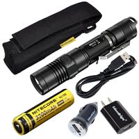 Nitecore MH12GT LED 1000 Lumen USB Rechargeable Flashlight, 18650 rechargeable Li-ion battery, USB charging cable, Holster with EdisonBright AC/CAR USB power adapters