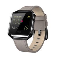 Andyou for Fitbit Blaze Bands Leather with Frame Small & Large (5"- 7.1"), Genuine Leather Replacement Band with Silver/Rose Gold/Black Metal Frame for Fitbit Blaze Women Men, Gray Black Small
