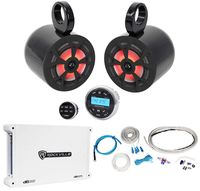 (2) Rockville 6.5" 700w Marine Wakeboard LED Speakers+Receiver+Amplifier+Amp Kit