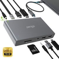 pengo USB-C Dock, Dual Monitor USB-C Hub Docking Station w/ 60W PD Charging for MacBook and Win, 8-in-1, USB-C/Thunderbolt 3 Port Compatible (HDMI/DP, LAN, SD, Audio, 2 USB 3.1, 70W Adapter)-Aluminum