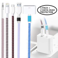 Cable Protectors，Wire Protectors Compatible for All iPhone Android Charging USB Data Line Earphone Cable，Each 4.9ft Long/5 pcs Charger Cord Wrap Sleeves and 2 Savers