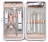 Keiby Citom Professional Stainless Steel Nail Clipper Travel & Grooming Kit Nail Tools Manicure & Pedicure Set of 12pcs with Luxurious Case (Rose Gold)