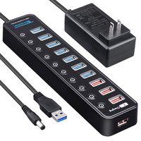 USB 3.0 Hub - 7 USB 3.0 Data Ports + 4 USB Smart Charging Ports with Individual On/Off Powered 10 Port USB Powered Hub for PC HDD Disk Mac PS4 Xbox One XPS Surface Pro