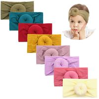 Makone Handmade Stretchy Nylon Headband with Bows Pom Pom Bun 5.5 inch Big Hair Bow Headband for Infant Baby Girls-8PCS Pompom Bows