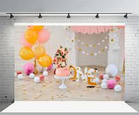 Laeacco 5x3ft Background Happy Birthday Decoration Balloons Bacground Photography Backdrop Cake Smash Flag Banner Pink Tone Balloons Paper Flowers Balls Interior Chic Fireplace