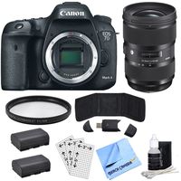 Canon 9128B126 EOS 7D Mark II 20.2MP Digital SLR Camera Bundle with 24-35mm F2 DG HSM Standard-Zoom Art Lens, 2X Battery, 82mm Multicoated UV Protective Filter and Accessories (5 Items)