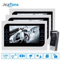 Jeatone 10 inch TFT LCD Wired Video Door Phone with 3 Monitor Video Doorbell System with HD 2.8mm Wide Angle Camera 1200TVL Home Apartment Entry Kit 3V1