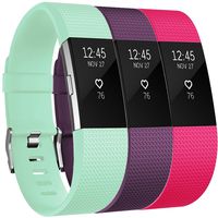 Amzpas for Fitbit Charge 2 Bands, 3 Pack, Small Large Adjustable Replacement Accessory Wristbands Bracelet for Fitbit Charge 2 Women & Men (.Rose+Plum+Teal, Large)