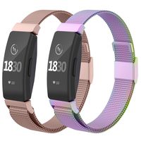 CCnutri Compatible with Fitbit Inspire HR Bands, Stainless Steel Loop Metal Mesh Bracelet for Fitbit Inspire and Ace 2 Replacement Wristbands for Women Men,Colorful, Rosepink, Small