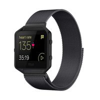 Akale Metal Band Compatible with Fitbit Blaze, Small and Large Stainless Steel Band with Metal Frame Replacement Strap Wristband for Fit bit Blaze Smart Fitness Watch, Women Men(Black Large-A)