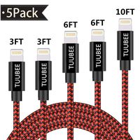 iPhone Charger Cable TUUBEE MFi Certified iPhone Lightning Cable 5Pack 3FT/6FT/10FT Long Nylon Braided USB iPhone Data Cable Wire Fast Charging Cord Compatible iPhone XS/MAX/XR/X/8/7/6/iPad/iPod (Red)