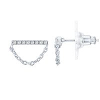 PAVOI 14K White Gold Plated Bar Earrings with Chain Stud Earrings