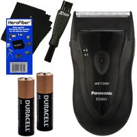 Panasonic ES3831K Wet/Dry Electric Travel Shaver + 2 AA Alkaline Batteries + Double Ended Shaver Brush + HeroFiber Ultra Gentle Cleaning Cloth