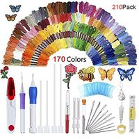 Magic Embroidery Pen Set, Kisstaker 210pcs Embroidery Pen Punch Needle with 170 Color Threads,Embroidery Patterns Punch Needle Kit Craft Tool for DIY Sewing Pattern Knitting (Embroidery Set)
