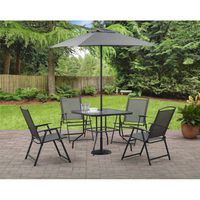 Mainstays Albany Lane 6-Piece Folding Dining Set (Includes Dining table, Folding chairs and Umbrella) (Gray)