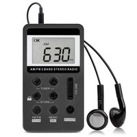 AM FM Pocket Radio Portable Mini Digital Tuning Radio with Earphone and Rechargeable Battery LCD Display for Walk (Black)