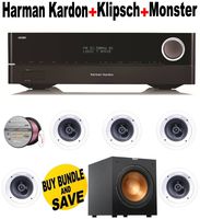 Harman Kardon AVR 1710 7.2-Channel 100-Watt Network-Connected Audio/Video Receiver + 5 Klipsch - R1650C + Klipsch - R10SW + Monster Cable - PLATXPMS50 Bundle