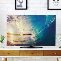 Indoor POP TV dust Cover,Cover Type 70 inch LCD TV 3D Printed with Sunrise on Waves Surfer Perspective Surreal Coastal Charm Sports Lifestyle Scene ,Quality Polyester Dust Proof Protect Your TV