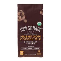 Four Sigmatic Mushroom Ground Coffee - USDA Organic and Fair Trade Coffee with Lions Mane and Mushroom Powder - Focus, Wellness - Vegan, Paleo - 12 Oz - Dark Roast
