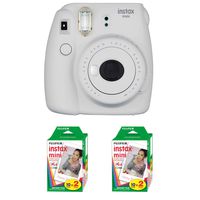 Fujifilm Instax Mini 9 Instant Camera (Smokey White) with 2 x Instant Twin Film Pack (40 Exposures)