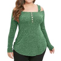 Kaitobe Womens Long Sleeve Off Shoulder Tops Plus Size Button Tunic T-Shirts Blouse Tops Sweatshirt Pullover Green