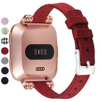 MEFEO Compatible with Fitbit Versa Bands, Woven Fabric Slim Band Narrow Stylish Wristband Replacement Strap for Fitbit Versa/Versa 2/Versa Lite Edition Women (Large, Red)