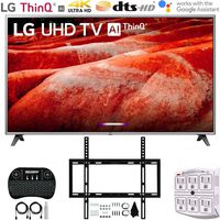 LG 75UM7570PUD 75" 4K HDR Smart LED IPS TV w/AI ThinQ (2019) + Flat Wall Mount Ultimate Bundle + 2.4GHz Wireless Keyboard Smart Remote w/Touchpad + 6-Outlet Surge Adapter w/Night Light
