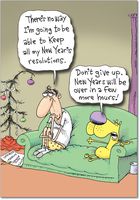Keeping Resolutions - Humorous New Year Card with Envelope (4.63 x 6.75 Inch) - New Year's Resolution, Pet Dog and Man Cartoon Card for Kids, Adults - Happy NYE Holiday Stationery Gift 1496