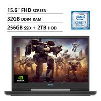 DELL G5 15.6 FHD Gaming Laptop, Intel Core i7-9750H Up to 4.5 GHz, NVIDIA GeForce GTX1650, 32GB Memory, 256GB PCIe SSD + 2TB HDD, HDMI, 802.11b/g/n, Bluetooth 4.2, Windows 10, White