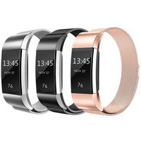 Valband 3 Pack Replacement Bands Compatible with Fitbit Charge 2, Stainless Steel Metal Lock Replacement Wristban with Unique Magnet Clasp (Large, Silver+Black+Rose Gold)