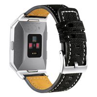 bayite Leather Bands Compatible with Fitbit Ionic, Genuine Leather Replacement Accessories Straps Wristband Women Men, Black with line