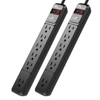 ONSMART 6 Outlets Surge Protector Power Strip(2 Pack)- 6 ft Long Power Cord- 300J Surge Protection- 15amp Reset-able Overload Breaker Switch- Wall Mountable- Black