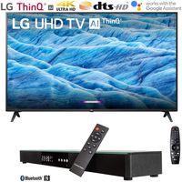 LG 49UM7300PUA 49" 4K HDR Smart LED IPS TV w/AI ThinQ (2019) + Soundbar Bundle Includes, Deco Gear Home Theater Surround Sound 31" Soundbar and 6ft Optical Toslink 5.0mm OD Audio Cable