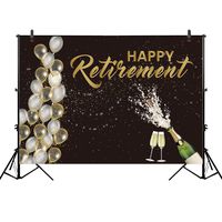 Allenjoy Fabric 8x6ft Happy Retirement Backdrop for Party Event Decorations Photography Pictures Champagne Balloon Officially Congrats Retire Background Themed Prom Ceremony Decor Banner Photo Booth
