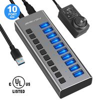 Powered USB Hub - ACASIS 10 Ports 60W USB 3.0 Data Hub - with Individual On/Off Switches and 12V/4A Power Adapter USB Hub 3.0 Splitter for Laptop, PC, Computer, Mobile HDD, Flash Drive and More